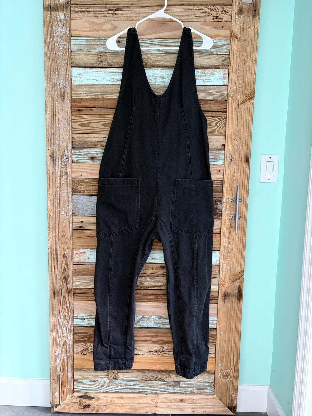Free People High Roller Denim Jumpsuit XS Mineral Black Never Worn